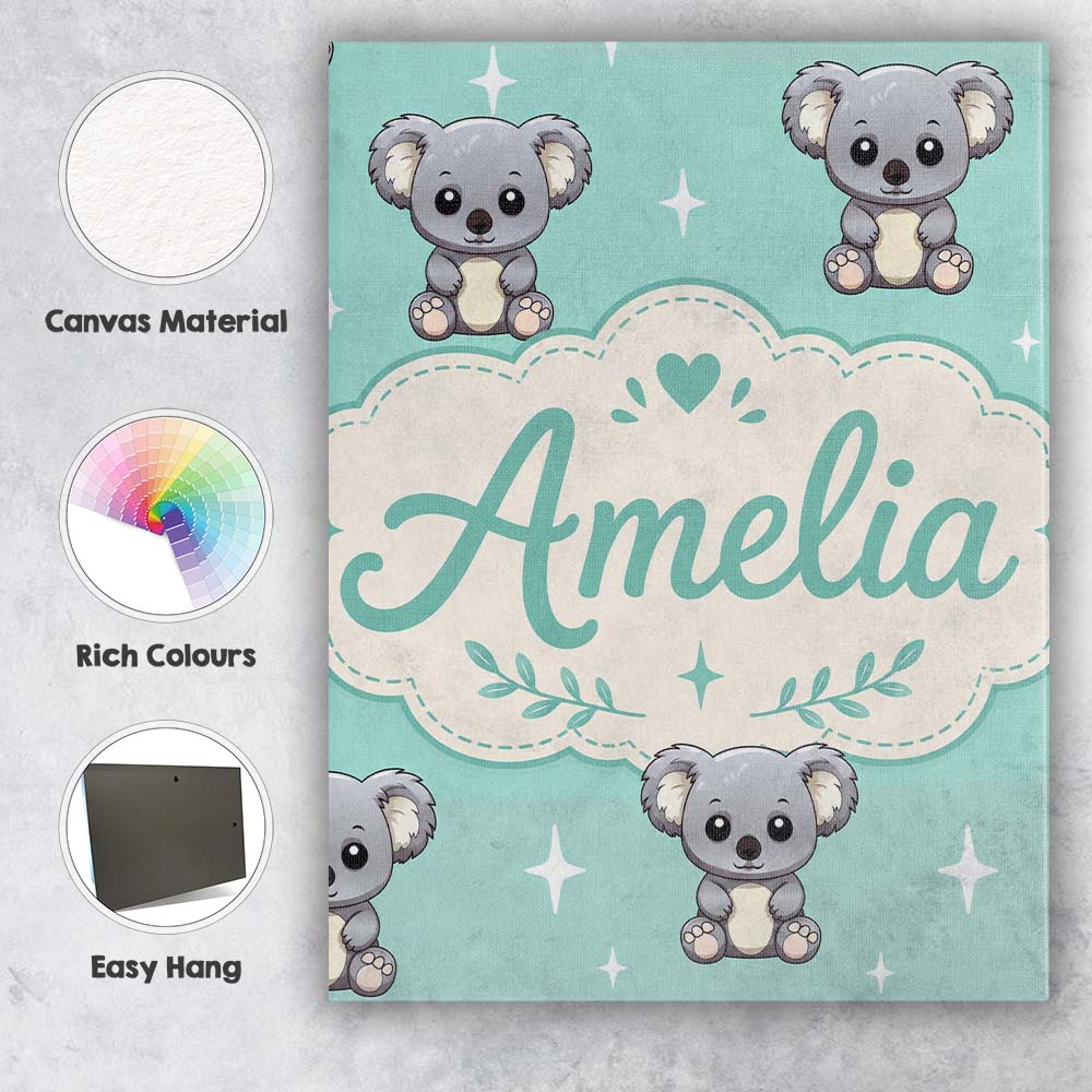 Personalised Name Cute Koala Bears with Custom  Modern Room Accent Elegant Feature Canvas Wall Art Print Decor Picture Ready to Hang