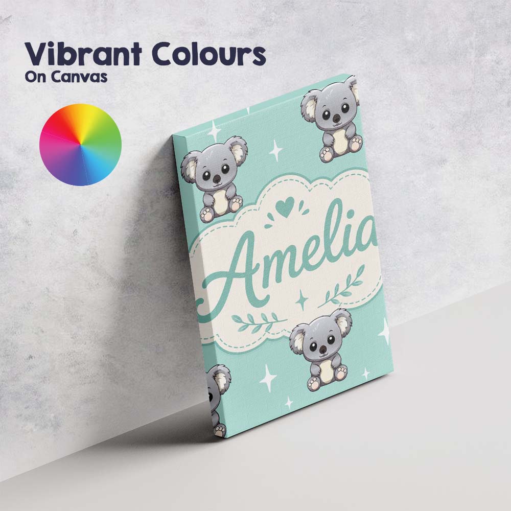 Personalised Name Cute Koala Bears with Custom  Modern Room Accent Elegant Feature Canvas Wall Art Print Decor Picture Ready to Hang