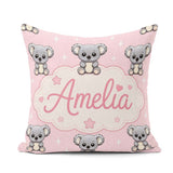 Custom Name Koala Bears with Stars Soft Pink Background Seamless Square Filled Cushion Throw Pillow Sofa Bed Home Decor Zip Washable UK Made