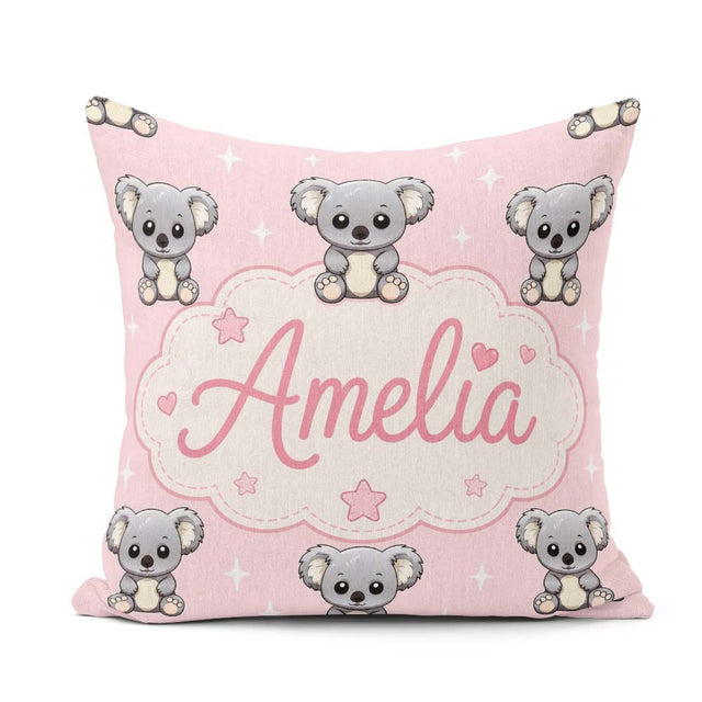 Custom Name Koala Bears with Stars Soft Pink Background Seamless Square Filled Cushion Throw Pillow Sofa Bed Home Decor Zip Washable UK Made