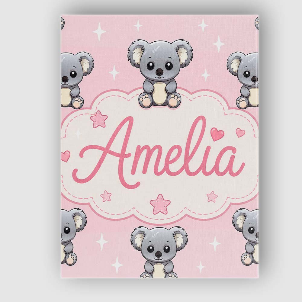 Personalised Name Cute Koala Bears with Custom  Modern Room Accent Elegant Feature Canvas Wall Art Print Decor Picture Ready to Hang