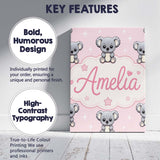 Personalised Name Cute Koala Bears with Custom  Modern Room Accent Elegant Feature Canvas Wall Art Print Decor Picture Ready to Hang