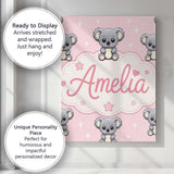 Personalised Name Cute Koala Bears with Custom  Modern Room Accent Elegant Feature Canvas Wall Art Print Decor Picture Ready to Hang