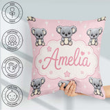 Custom Name Koala Bears with Stars Soft Pink Background Seamless Square Filled Cushion Throw Pillow Sofa Bed Home Decor Zip Washable UK Made