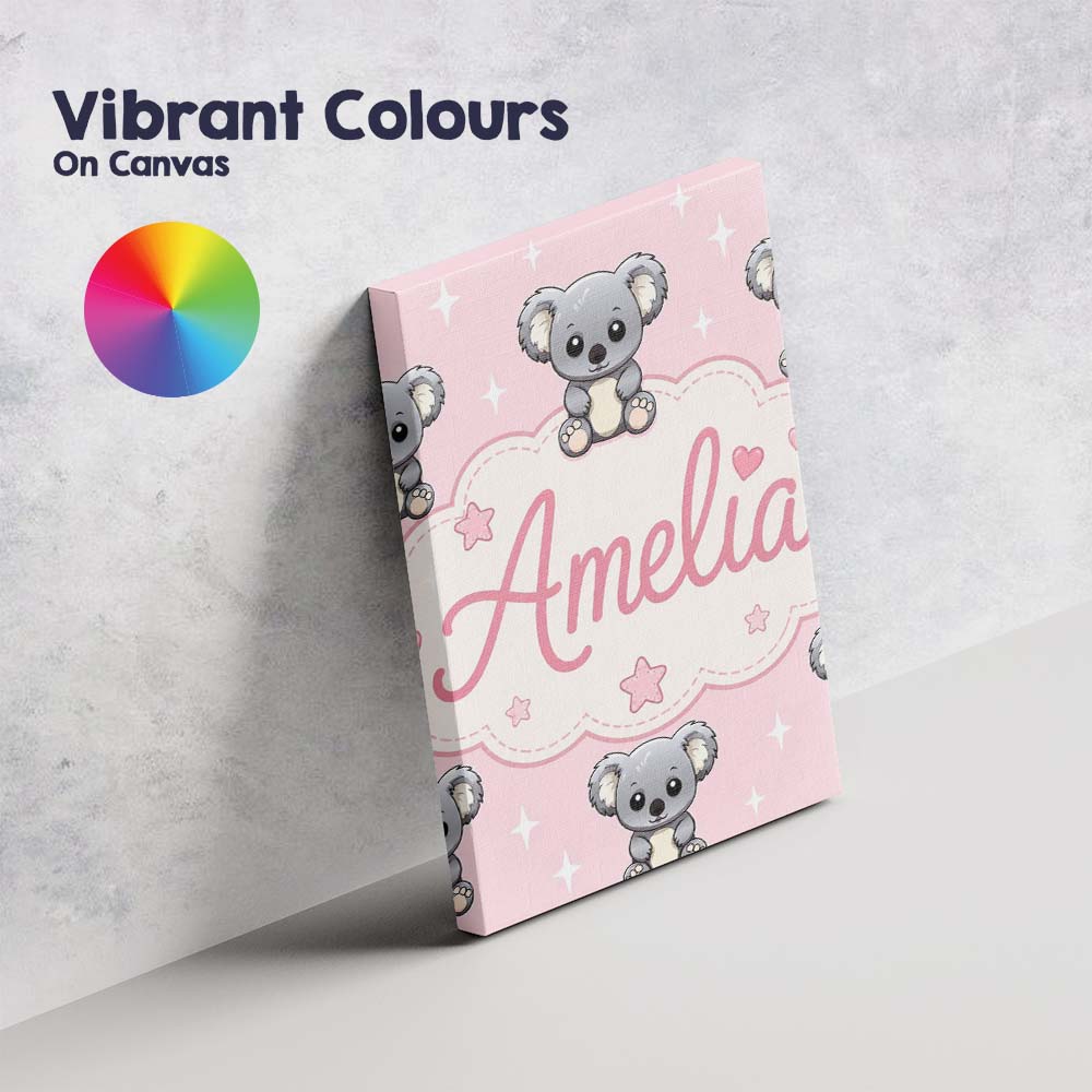 Personalised Name Cute Koala Bears with Custom  Modern Room Accent Elegant Feature Canvas Wall Art Print Decor Picture Ready to Hang