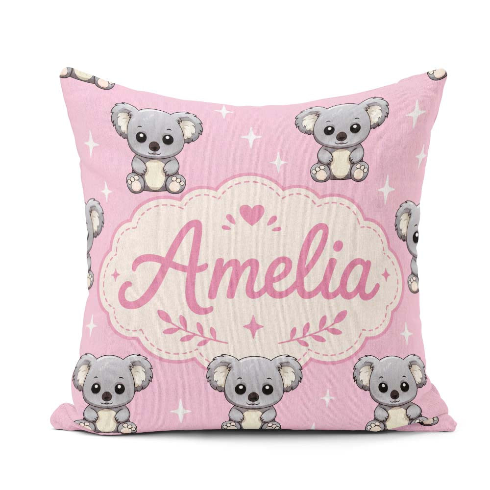 Custom Name Koala Bears with Stars Rose Pink Background Seamless Square Filled Cushion Throw Pillow Sofa Bed Home Decor Zip Washable UK Made