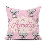 Custom Name Koala Bears with Stars Rose Pink Background Seamless Square Filled Cushion Throw Pillow Sofa Bed Home Decor Zip Washable UK Made