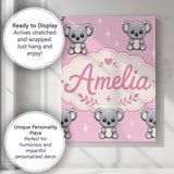 Personalised Name Cute Koala Bears with Custom  Modern Room Accent Elegant Feature Canvas Wall Art Print Decor Picture Ready to Hang