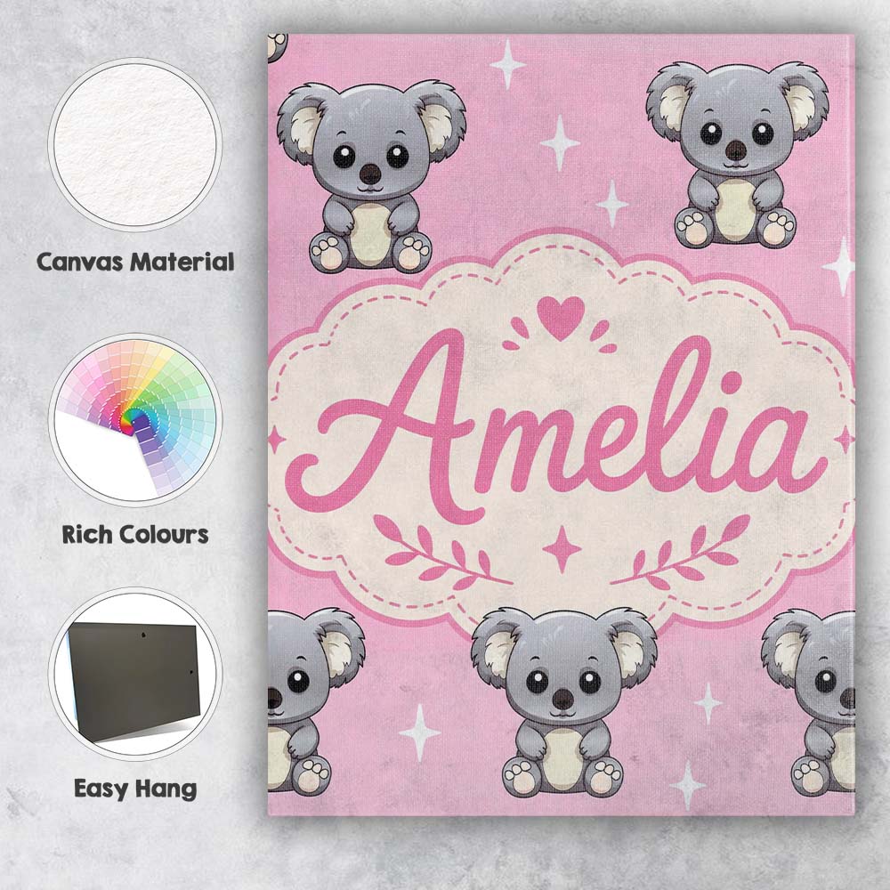 Personalised Name Cute Koala Bears with Custom  Modern Room Accent Elegant Feature Canvas Wall Art Print Decor Picture Ready to Hang