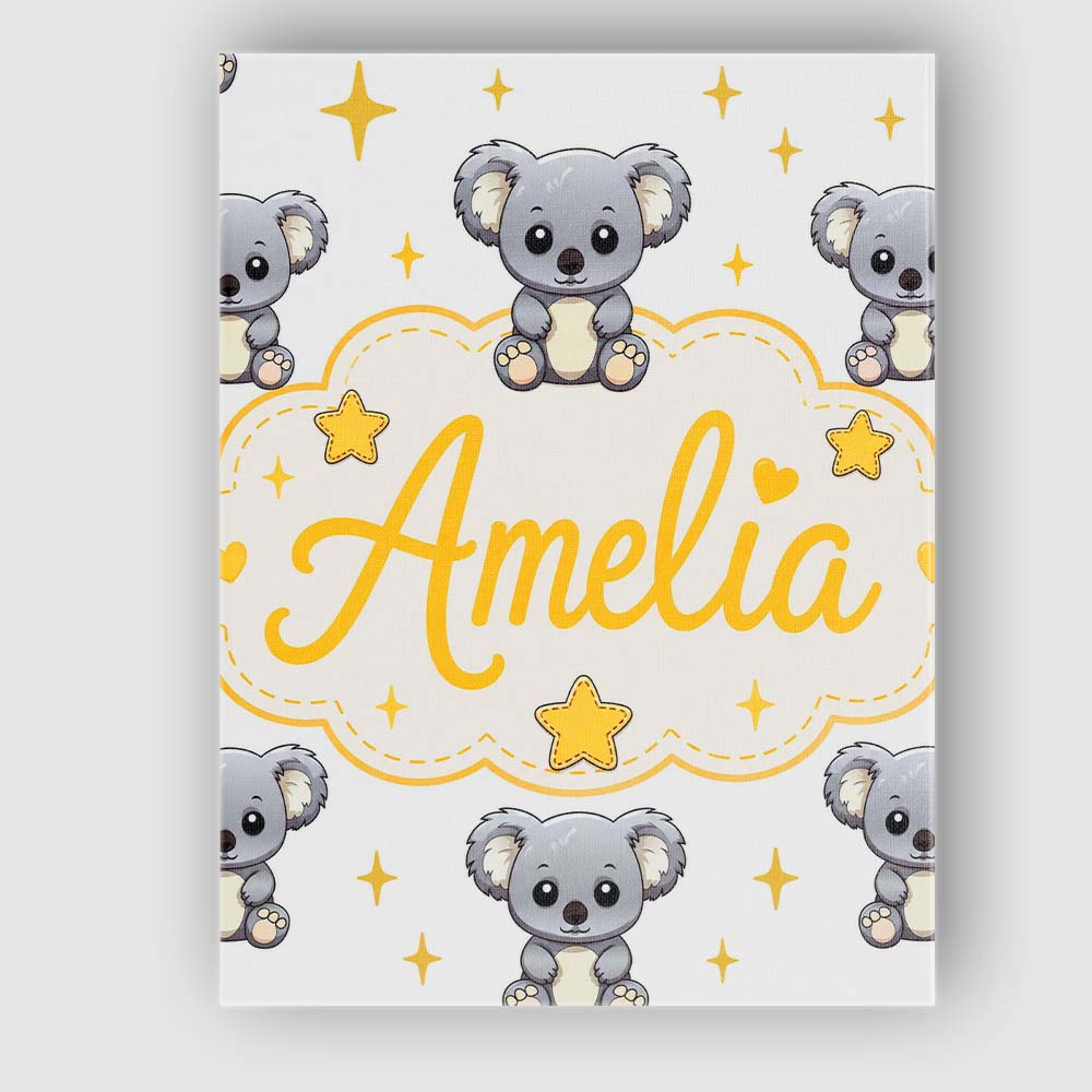 Personalised Name Cute Koala Bears with Custom  Modern Room Accent Elegant Feature Canvas Wall Art Print Decor Picture Ready to Hang