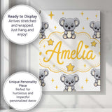 Personalised Name Cute Koala Bears with Custom  Modern Room Accent Elegant Feature Canvas Wall Art Print Decor Picture Ready to Hang