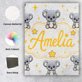 Personalised Name Cute Koala Bears with Custom  Modern Room Accent Elegant Feature Canvas Wall Art Print Decor Picture Ready to Hang