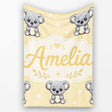 Cute Koala Bears with Stars Yellow Background Seamless Pattern  Personalised Custom Name Super Soft Fleece Blanket Bed Sofa Throw