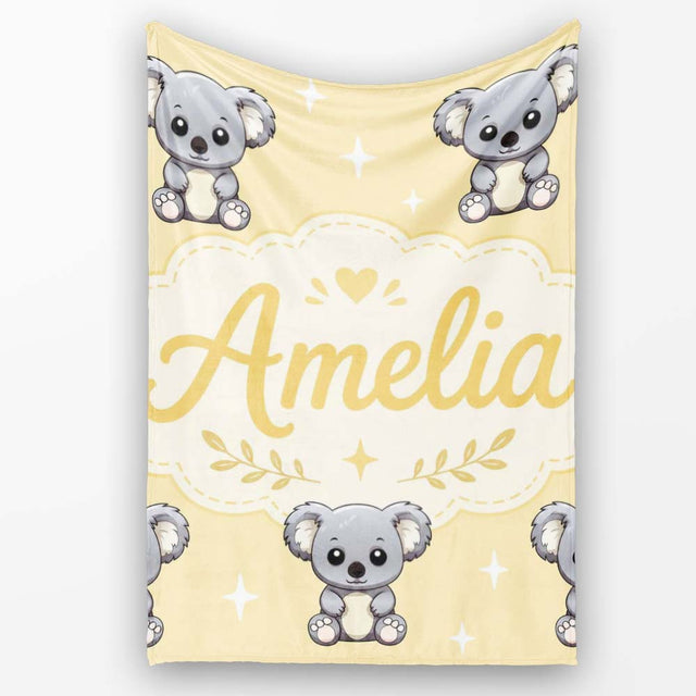 Cute Koala Bears with Stars Yellow Background Seamless Pattern  Personalised Custom Name Super Soft Fleece Blanket Bed Sofa Throw