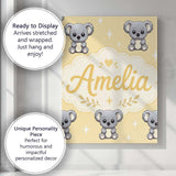 Personalised Name Cute Koala Bears with Custom  Modern Room Accent Elegant Feature Canvas Wall Art Print Decor Picture Ready to Hang