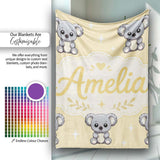 Cute Koala Bears with Stars Yellow Background Seamless Pattern  Personalised Custom Name Super Soft Fleece Blanket Bed Sofa Throw