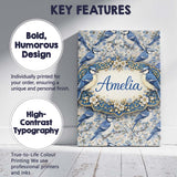 Personalised Name Blue Jay Bird Blossom Floral Seamless Pattern Soft Custom  Home Canvas Wall Art Print Decor Picture Ready to Hang