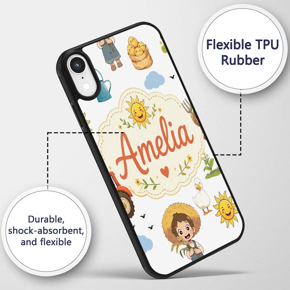 Cute Farm Tractor Duck Girl with Clouds White Custom Name Protective Phone Case Mobile Cover Durable Everyday Smartphone Shock Resistant