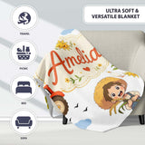 Cute Farm Tractor Duck Girl with Clouds White Background Seamless  Personalised Custom Name Super Soft Fleece Blanket Bed Sofa Throw