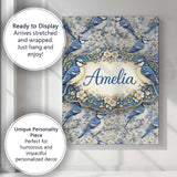 Personalised Name Blue Jay Bird Blossom Floral Seamless Pattern Soft Custom  Home Canvas Wall Art Print Decor Picture Ready to Hang