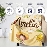 Cute Farm Tractor Duck Girl with Clouds Beige Background Seamless  Personalised Custom Name Super Soft Fleece Blanket Bed Sofa Throw