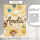 Cute Farm Tractor Duck Girl with Clouds Beige Background Seamless  Personalised Custom Name Super Soft Fleece Blanket Bed Sofa Throw
