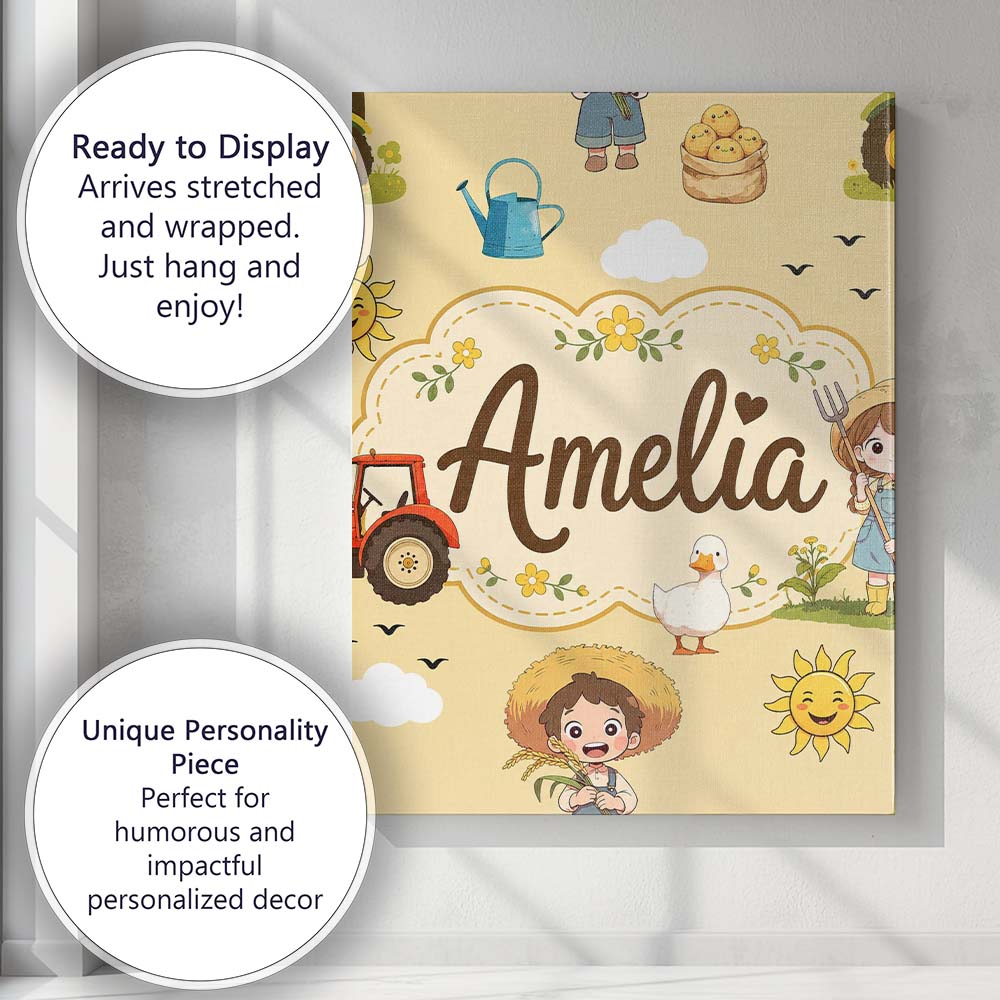 Personalised Name Cute Farm Tractor Duck Custom  Unique Gift Idea Elegant Feature Canvas Wall Art Print Decor Picture Ready to Hang
