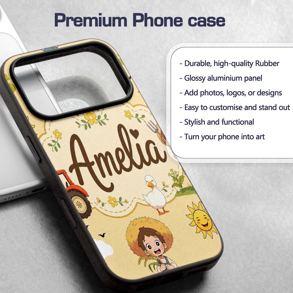 Cute Farm Tractor Duck Girl with Clouds Beige Custom Name Protective Phone Case Mobile Cover Durable Everyday Smartphone Shock Resistant