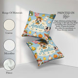 Custom Name Cute Farm Animals Girl Pig Cow Chicken Blue Seamless Square Filled Cushion Throw Pillow Sofa Bed Home Decor Zip Washable UK Made