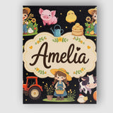 Personalised Name Cute Farm Animals Girl Custom  Unique Gift Idea Elegant Feature Canvas Wall Art Print Decor Picture Ready to Hang
