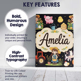 Personalised Name Cute Farm Animals Girl Custom  Unique Gift Idea Elegant Feature Canvas Wall Art Print Decor Picture Ready to Hang