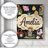 Personalised Name Cute Farm Animals Girl Custom  Unique Gift Idea Elegant Feature Canvas Wall Art Print Decor Picture Ready to Hang