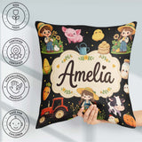 Custom Name Farm Animals Girl Pig Cow Black Background Seamless Square Filled Cushion Throw Pillow Sofa Bed Home Decor Zip Washable UK Made