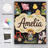 Personalised Name Cute Farm Animals Girl Custom  Unique Gift Idea Elegant Feature Canvas Wall Art Print Decor Picture Ready to Hang