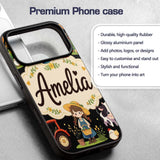 Cute Farm Animals Girl Pig Cow Chicken Black Custom Name Protective Phone Case Mobile Cover Durable Everyday Smartphone Shock Resistant