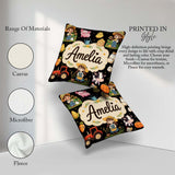 Custom Name Farm Animals Girl Pig Cow Black Background Seamless Square Filled Cushion Throw Pillow Sofa Bed Home Decor Zip Washable UK Made
