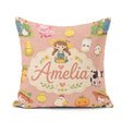 Custom Name Farm Animals Girl Pig Cow Peach Background Seamless Square Filled Cushion Throw Pillow Sofa Bed Home Decor Zip Washable UK Made