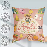 Custom Name Farm Animals Girl Pig Cow Peach Background Seamless Square Filled Cushion Throw Pillow Sofa Bed Home Decor Zip Washable UK Made
