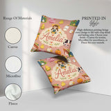 Custom Name Farm Animals Girl Pig Cow Peach Background Seamless Square Filled Cushion Throw Pillow Sofa Bed Home Decor Zip Washable UK Made
