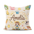 Custom Name Farm Animals Girl Pig Cow Cream Background Seamless Square Filled Cushion Throw Pillow Sofa Bed Home Decor Zip Washable UK Made