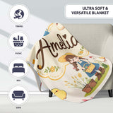 Cute Farm Animals Girl Pig Cow Chicken Cream Background Seamless  Personalised Custom Name Super Soft Fleece Blanket Bed Sofa Throw