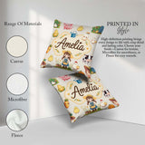 Custom Name Farm Animals Girl Pig Cow Cream Background Seamless Square Filled Cushion Throw Pillow Sofa Bed Home Decor Zip Washable UK Made