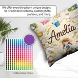 Custom Name Farm Animals Girl Pig Cow Cream Background Seamless Square Filled Cushion Throw Pillow Sofa Bed Home Decor Zip Washable UK Made