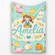 Cute Farm Animals Girl Pig Cow Chicken Mint Green Background Lovely  Personalised Custom Name Super Soft Fleece Blanket Bed Sofa Throw