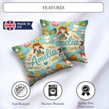 Custom Name Cute Farm Animals Girl Pig Cow Mint Green Background Square Filled Cushion Throw Pillow Sofa Bed Home Decor Zip Washable UK Made