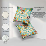Custom Name Cute Farm Animals Girl Pig Cow Mint Green Background Square Filled Cushion Throw Pillow Sofa Bed Home Decor Zip Washable UK Made