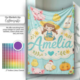Cute Farm Animals Girl Pig Cow Chicken Mint Green Background Lovely  Personalised Custom Name Super Soft Fleece Blanket Bed Sofa Throw