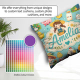 Custom Name Cute Farm Animals Girl Pig Cow Mint Green Background Square Filled Cushion Throw Pillow Sofa Bed Home Decor Zip Washable UK Made