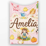 Cute Farm Animals Girl Pig Cow Chicken Soft Pink Background Seamless  Personalised Custom Name Super Soft Fleece Blanket Bed Sofa Throw