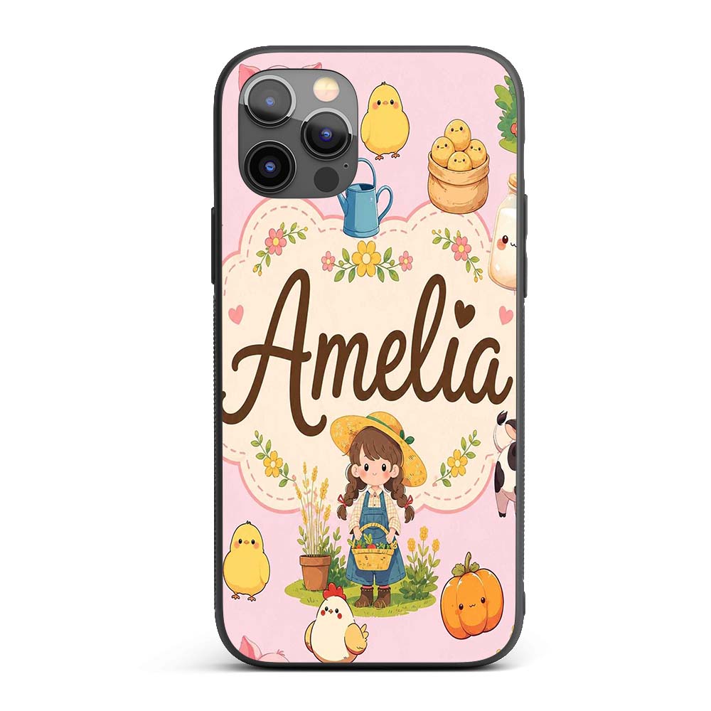 Cute Farm Animals Girl Pig Cow Chicken Soft Pink Custom Name Protective Phone Case Mobile Cover Durable Everyday Smartphone Shock Resistant